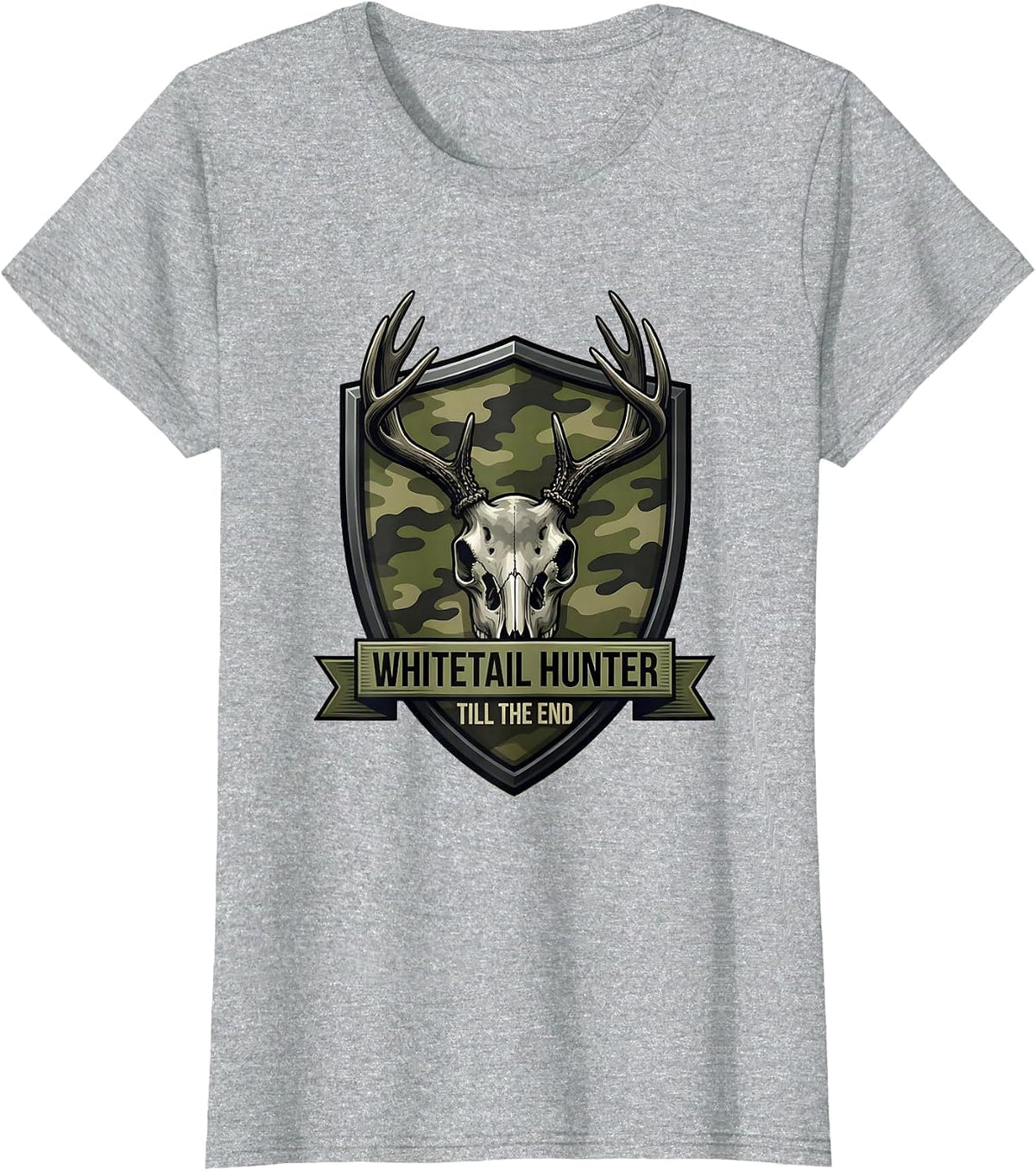 Whitetail Hunter Till The End Camo Dad Hunting Gift T-Shirt - Heather Grey