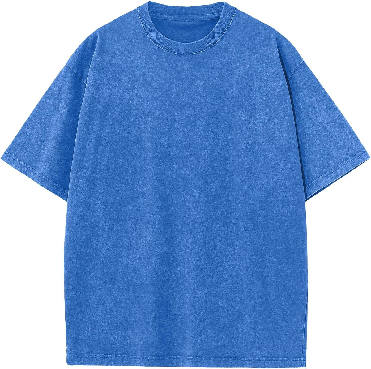 Men's Cotton T-Shirts Oversized Unisex Short Sleeves Casual Loose Wash Solid Basic Tee Tops - Royalblue