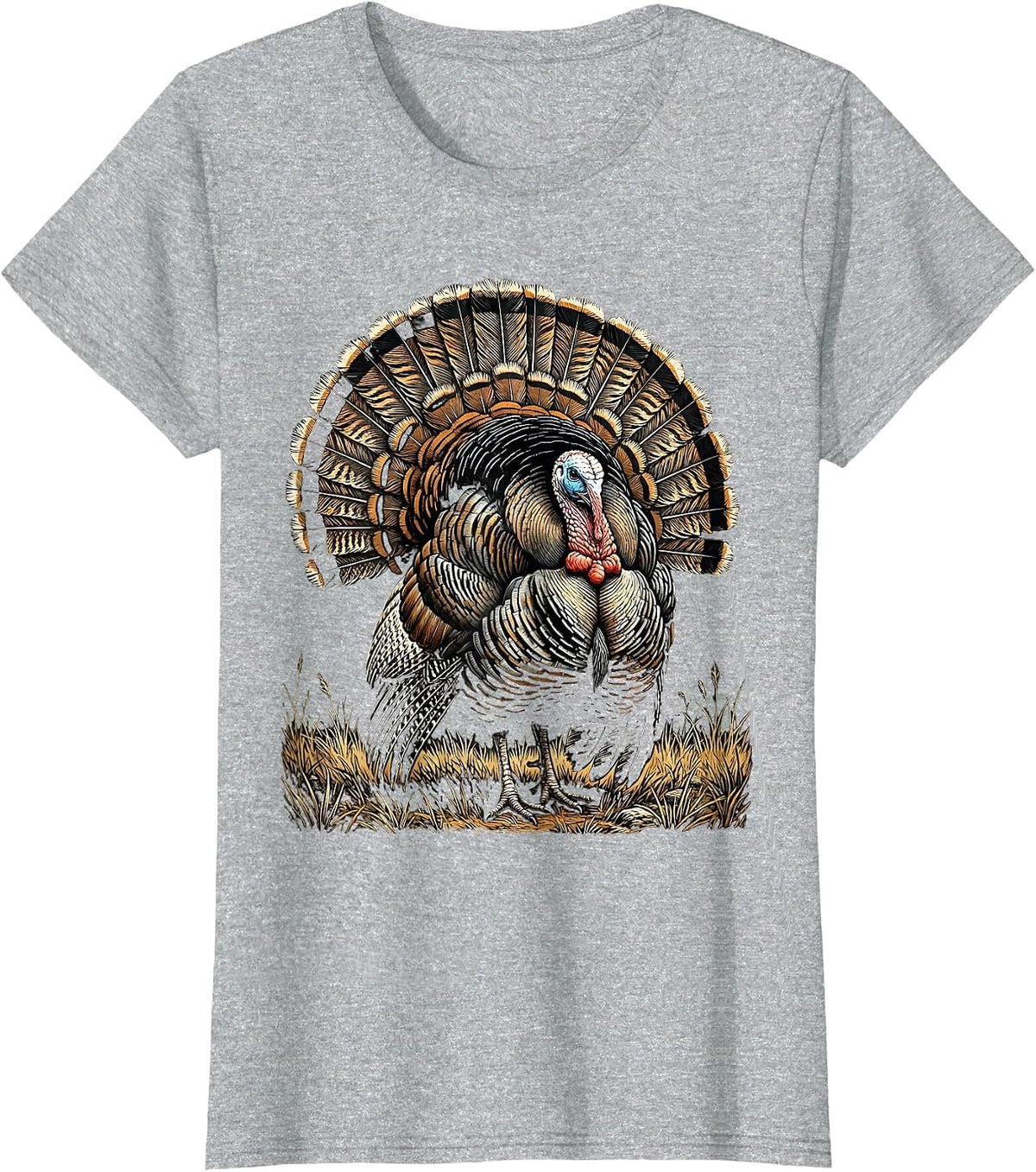 Turkey Feathers Full Strut Illustration T-Shirt - Heather Grey