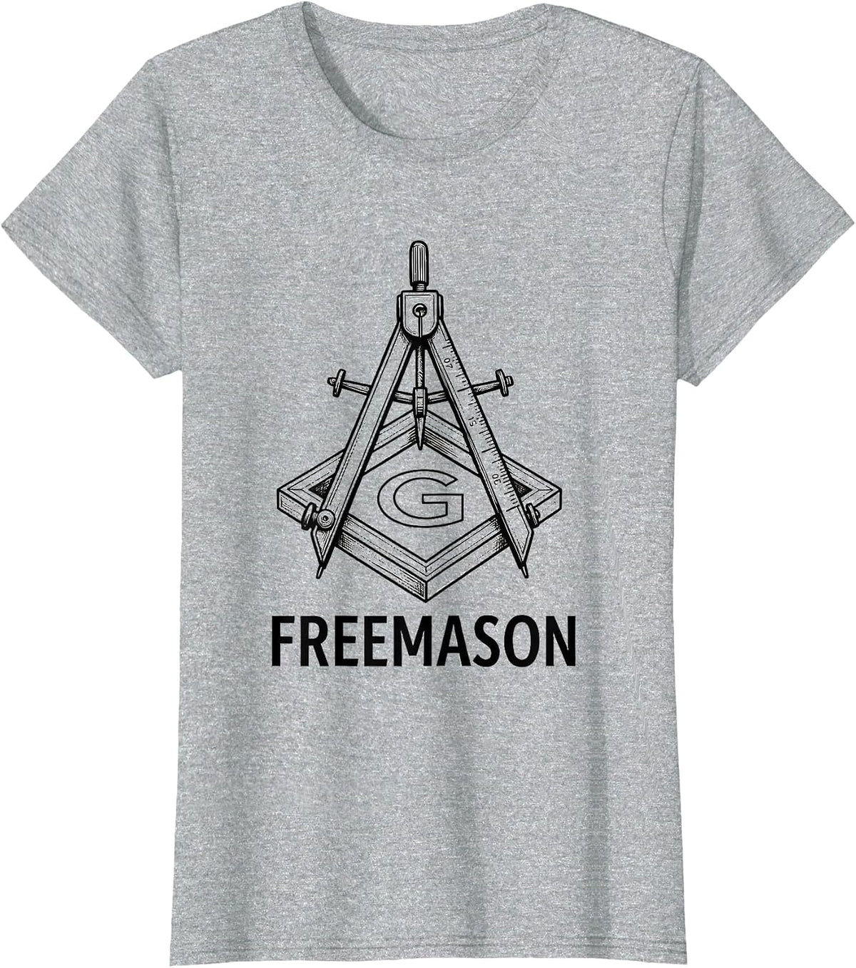 Women's Freemason Line Art Square and Compass Masonic Pride T-Shirt - Heather Grey