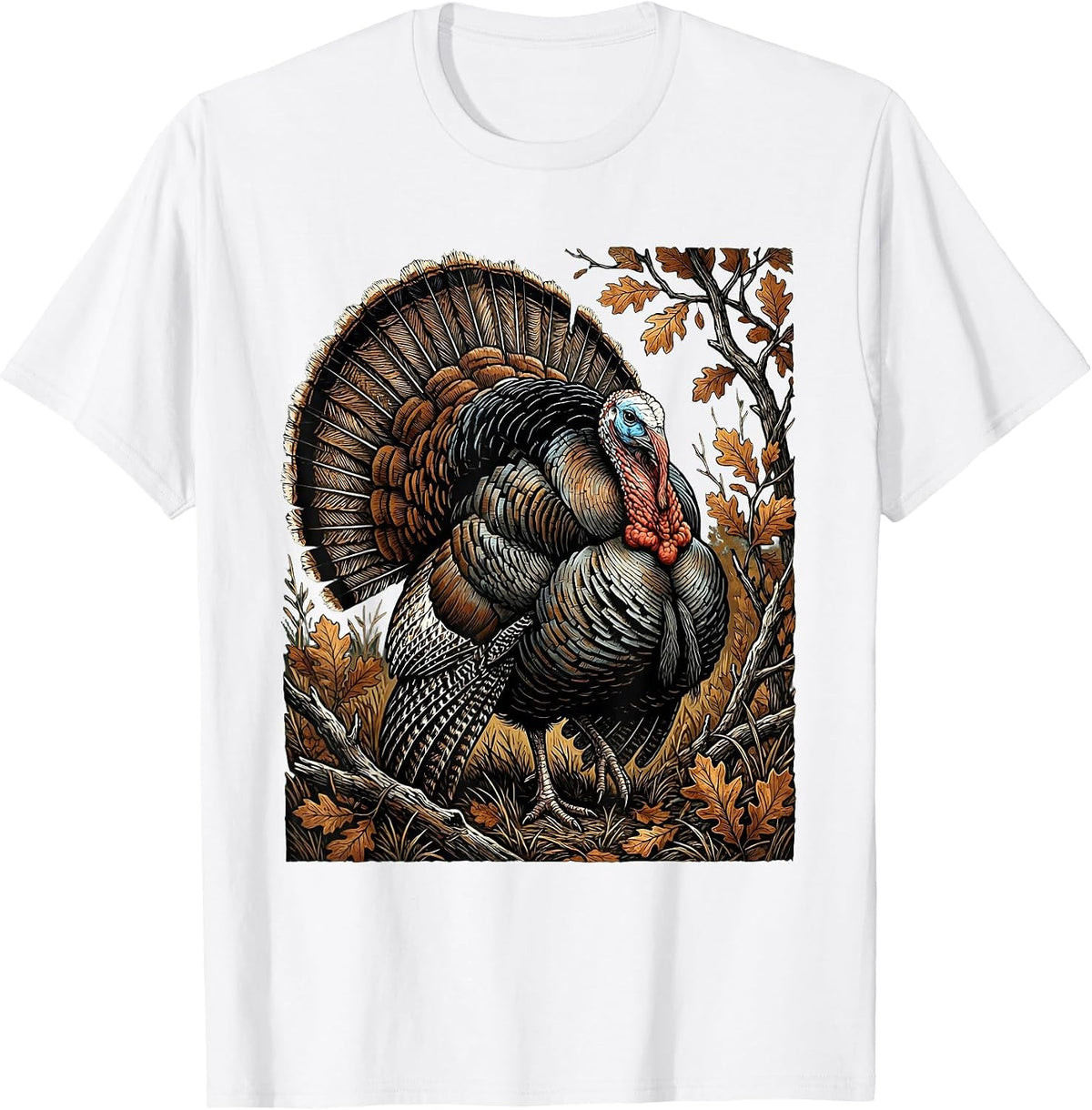 Men's Turkey Strutting Autumn Camo Illustration T-Shirt - White