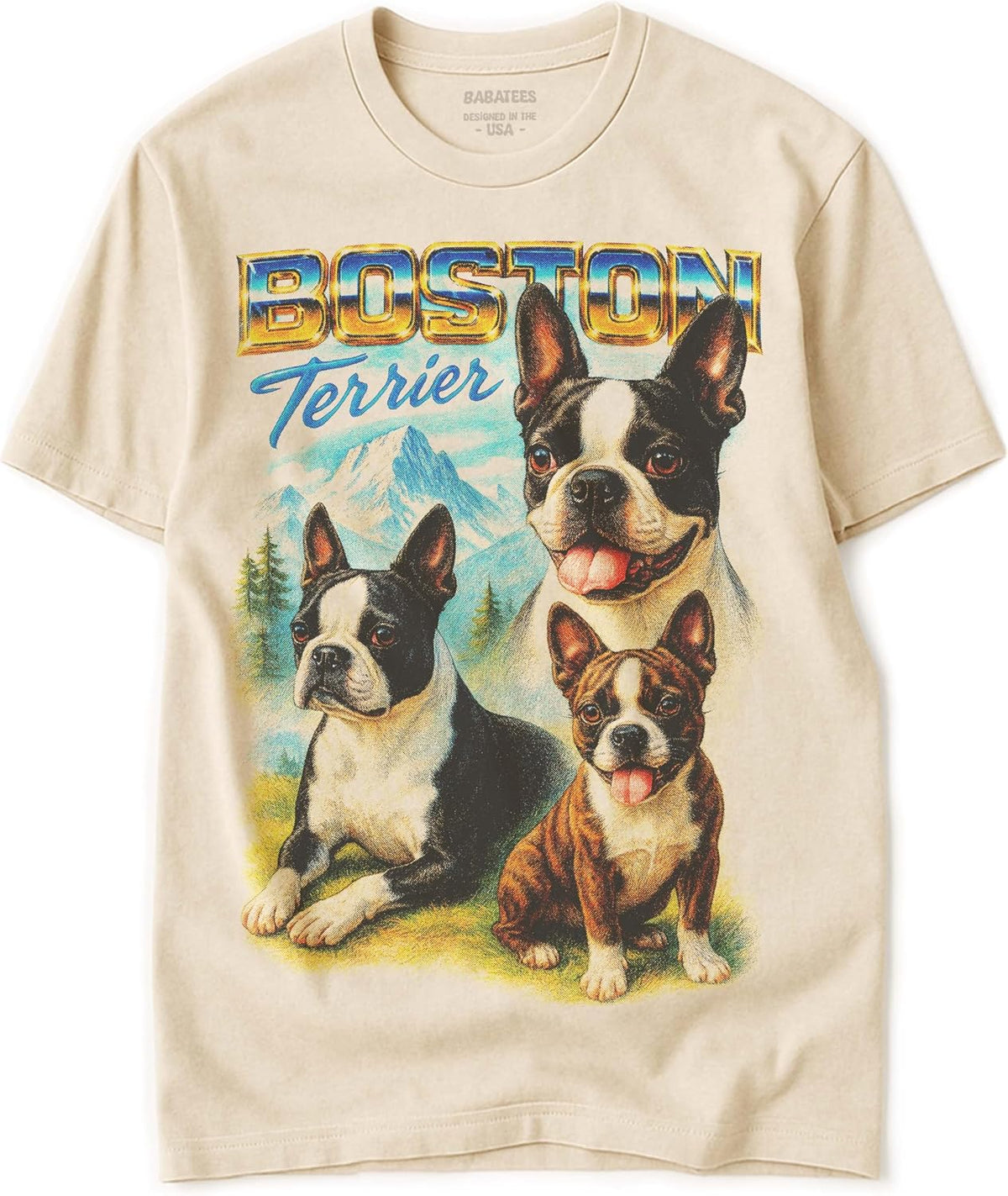 BABATEES Heavy Metal Tshirt for Dog Dad & Pet Mom 100% Natural Undyed Cotton for Men & Women - Boston Terrier