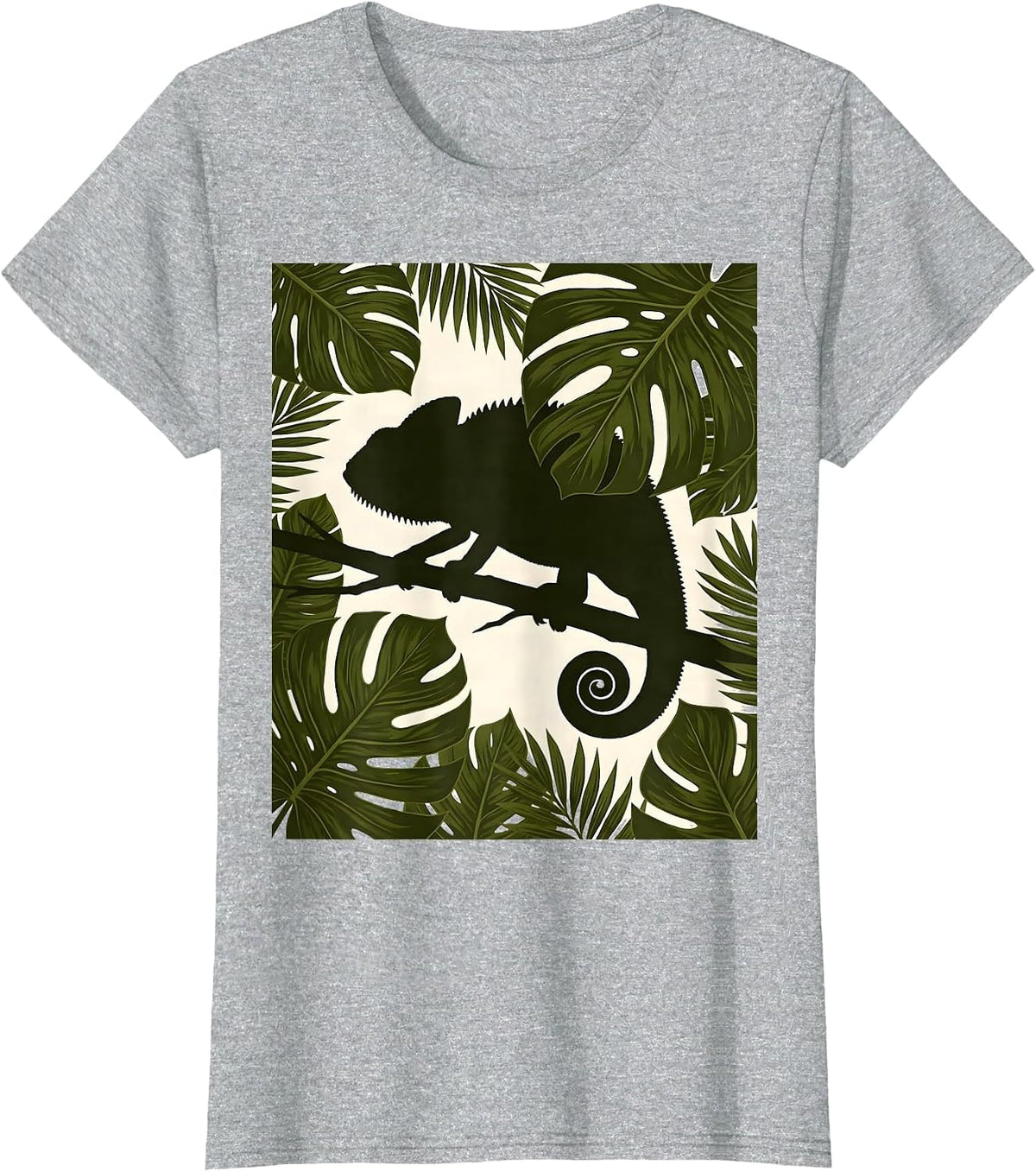Kids Camo Chameleon Hidden in Leaves T-Shirt - Heather Grey