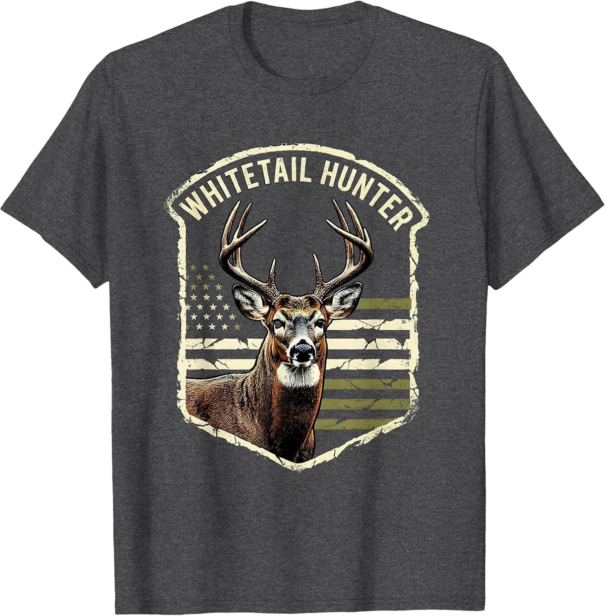 Men's Whitetail Hunter Distressed Whitetail Buck Hunting Dad Gift T-Shirt - Dark Heather Grey