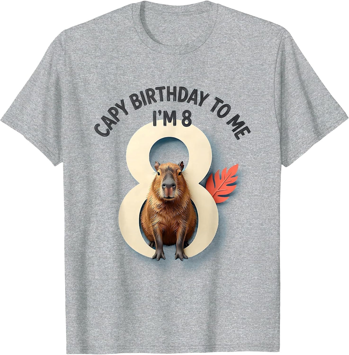 Men's Capy Birthday To Me! I'm 8 Funny Kids Age Pun Capybara T-Shirt - Heather Grey