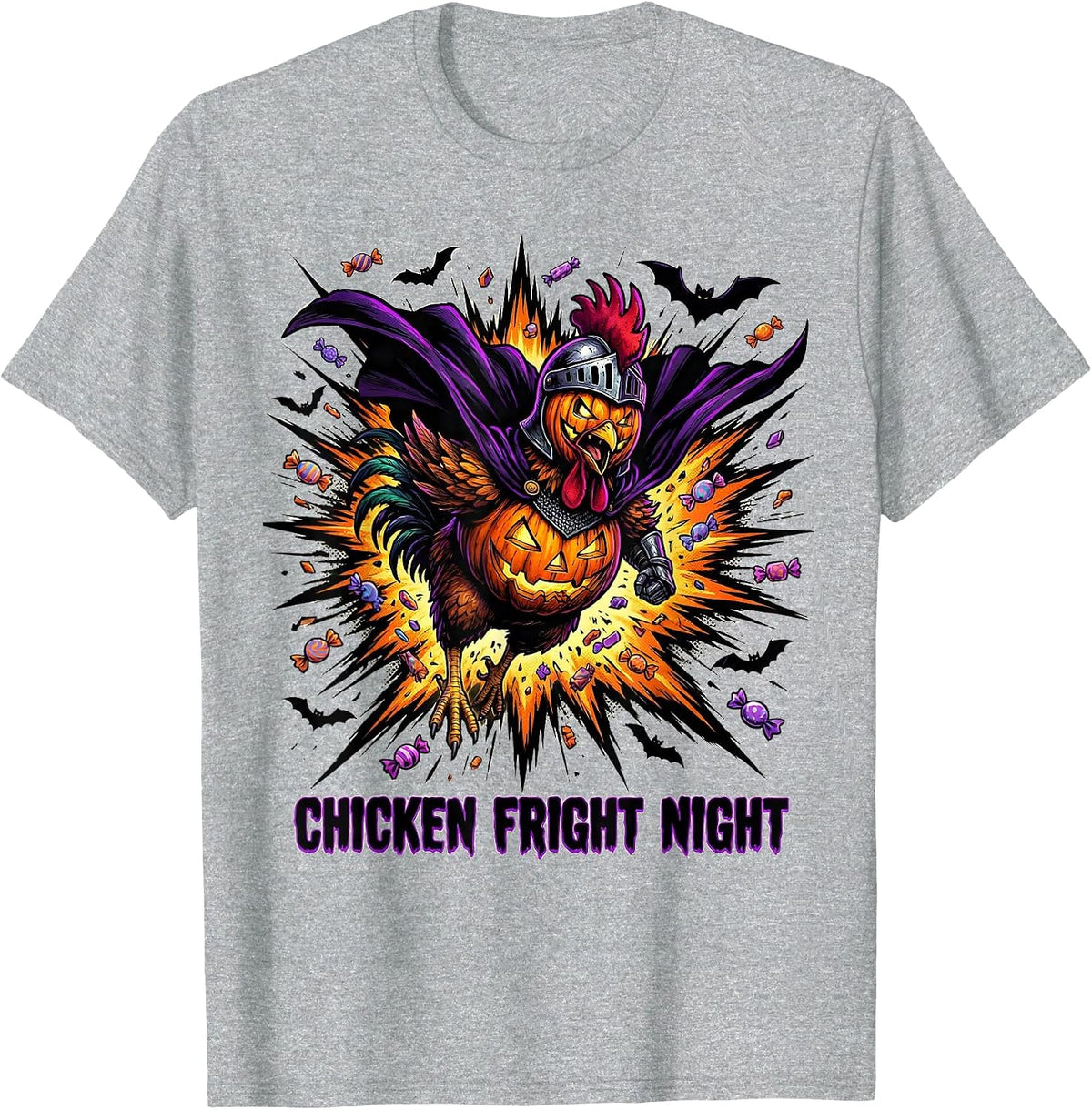 Men's Chicken Fright Night Comic Book Halloween Chicken Lover T-Shirt - Heather Grey