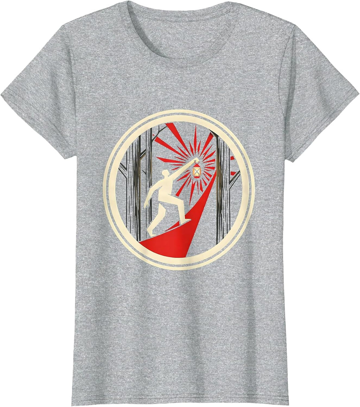 Social Worker Lantern Light in Dark Forest Design T-Shirt - Heather Grey