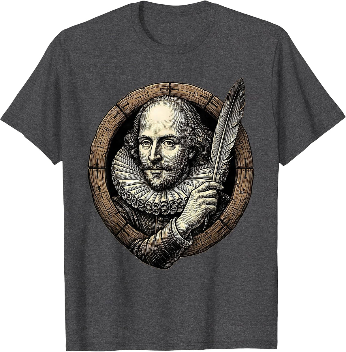 Shakespeare Bust Literary Humor Theater Fan Gift T-Shirt - Dark Heather Grey