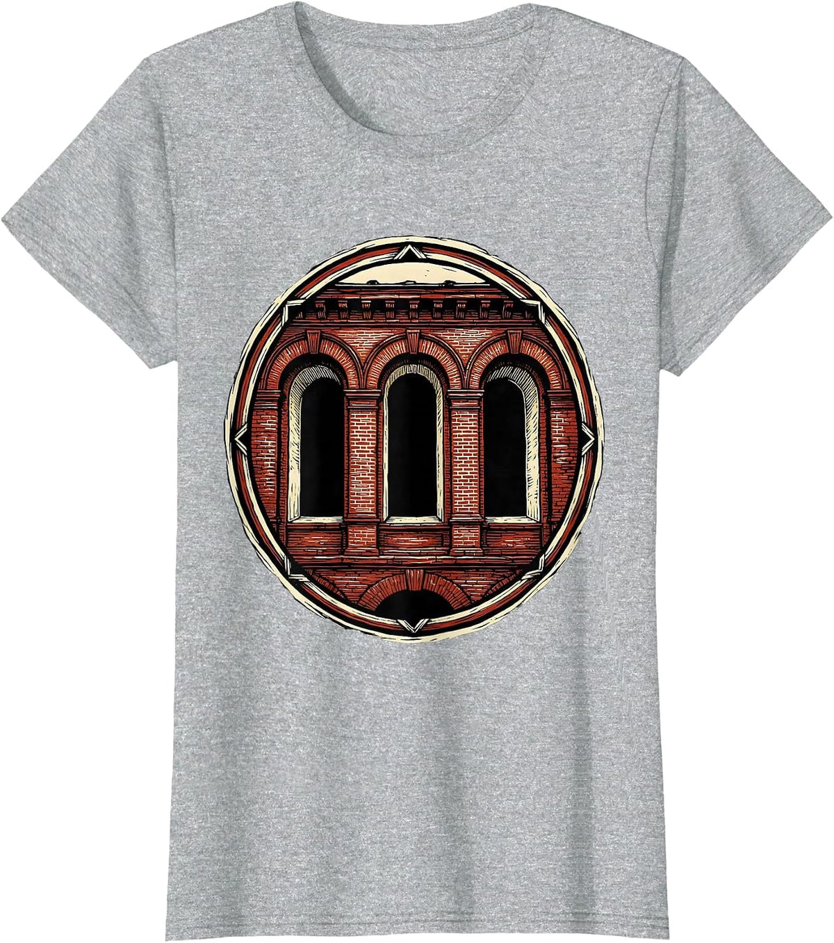 Women's Mason 67 Old Brick Building Arched Windows Graphic T-Shirt - Heather Grey