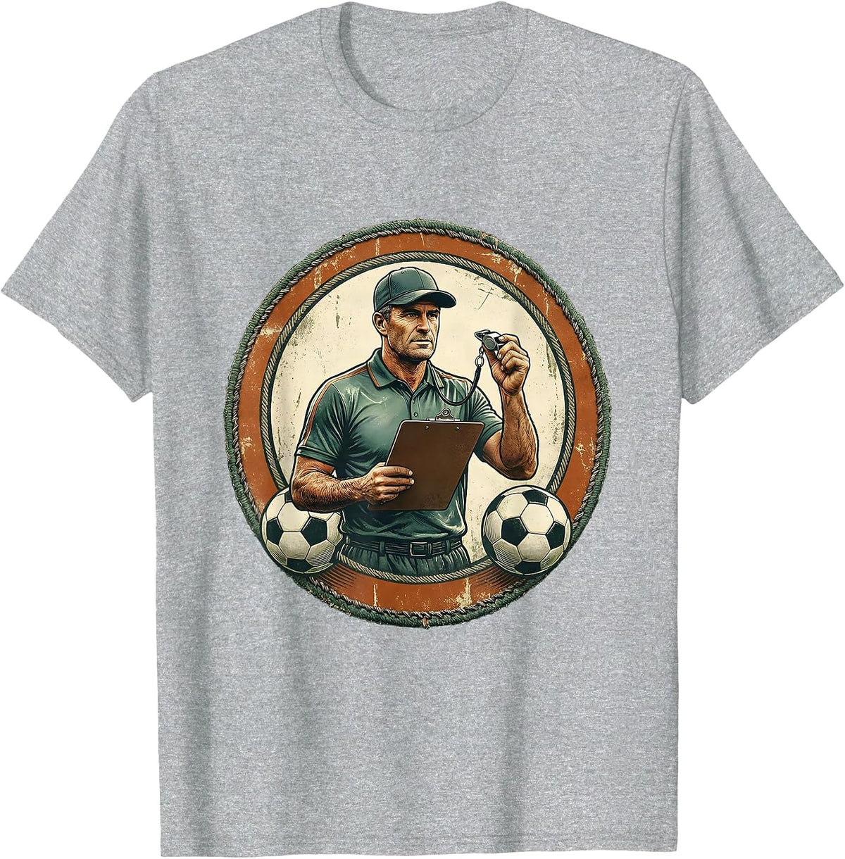 Men's Soccer Dad Coaching Clipboard and Whistle Graphic T-Shirt - Heather Grey