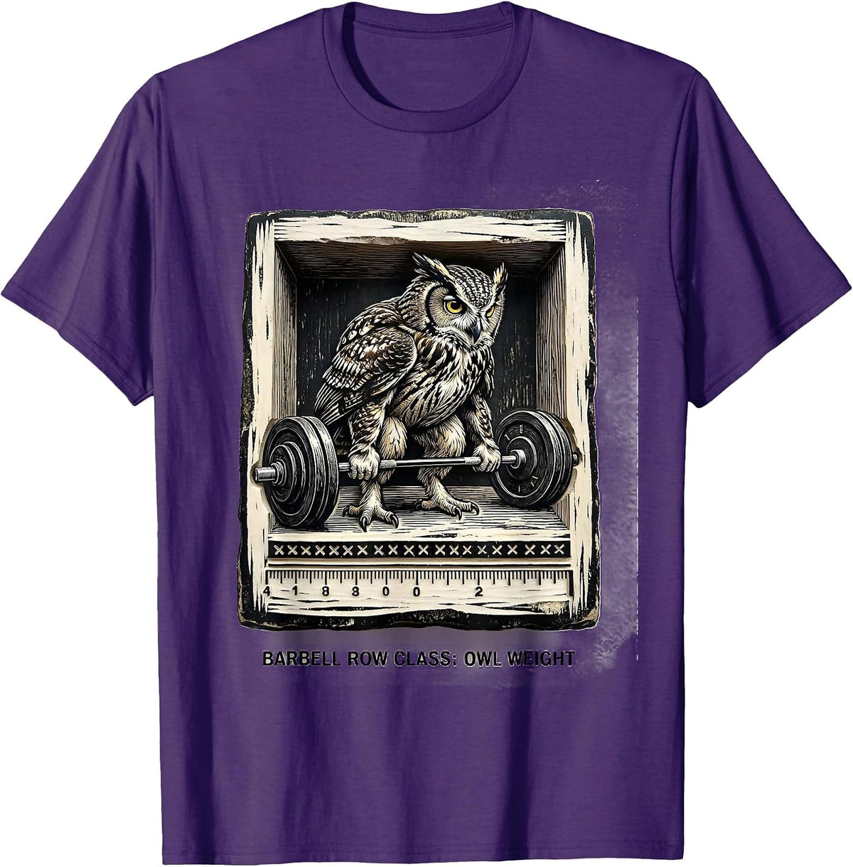 Men's Barbell Row Class: Owl Weight Funny Gym Animal Pun Workout T-Shirt - Purple