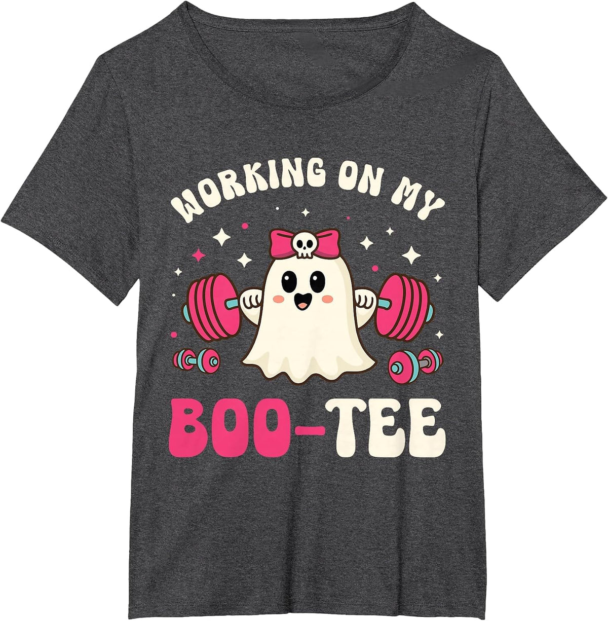 Working on My Boo tee Funny Gym Halloween Dead Lift Ghost T-Shirt - Dark Heather Grey