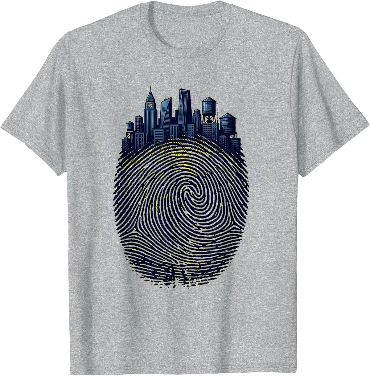 Men's Fingerprint City Skyline Urban Identity Design T-Shirt - Heather Grey