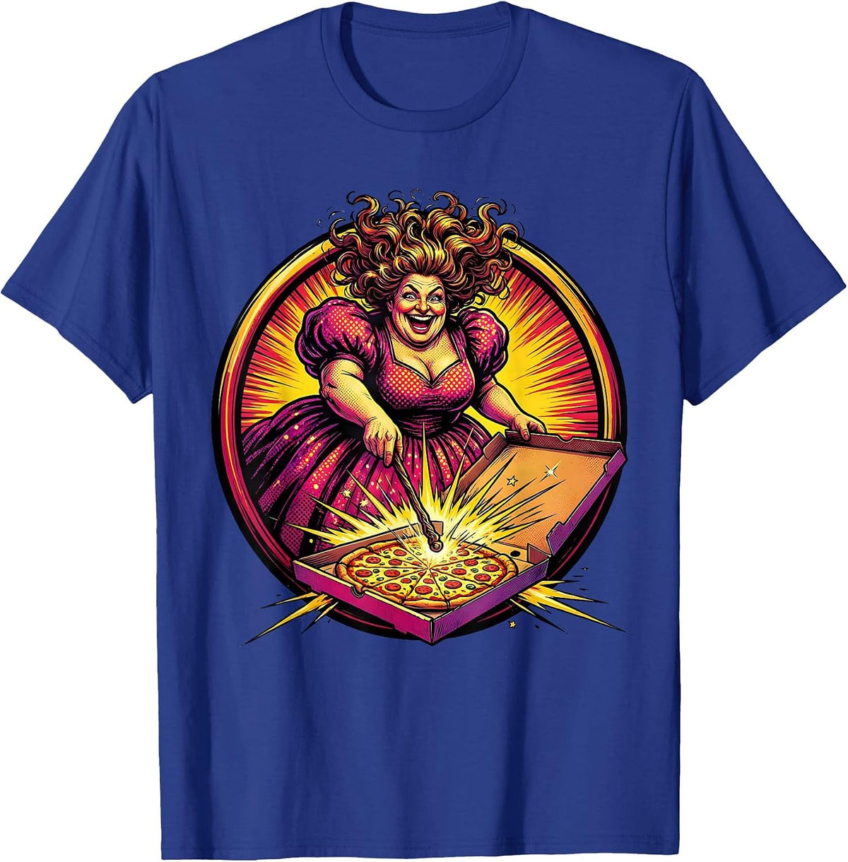 Fairy Godmother Pizza Spell Funny Graphic Tee T-Shirt - Royal Blue