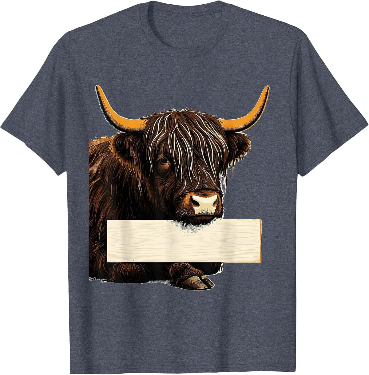 Highland Cow Wood Type Letterpress Funny Floral Cow Lover T-Shirt - Heather Blue