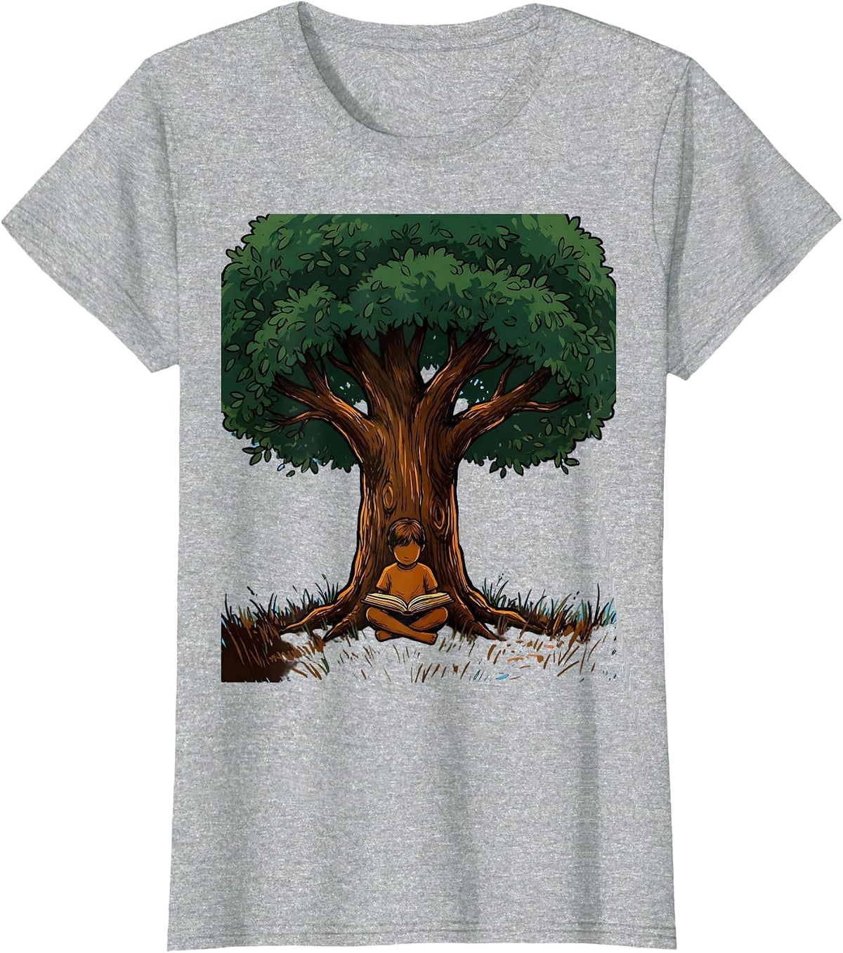 Women's Special Education Teacher Reading Tree Silhouette T-Shirt - Heather Grey