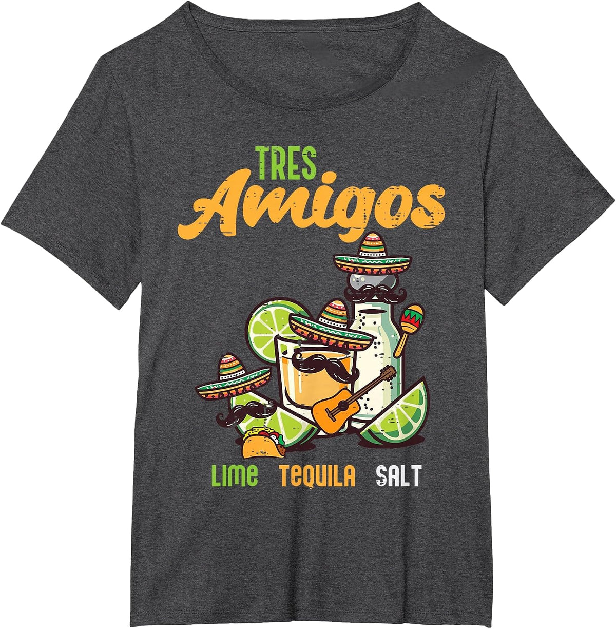 Mexican Tres Amigos Lime Salt Funny Cinco De Mayo Men Women T-Shirt - Dark Heather Grey