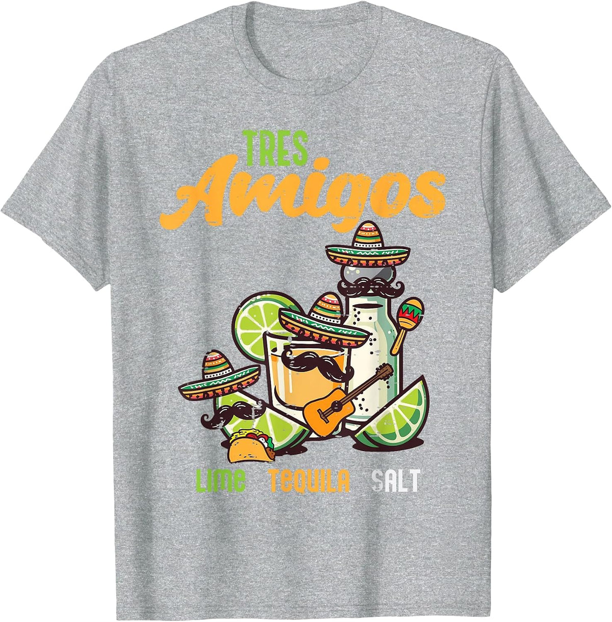 Mexican Tres Amigos Lime Salt Funny Cinco De Mayo Men Women T-Shirt - Heather Grey