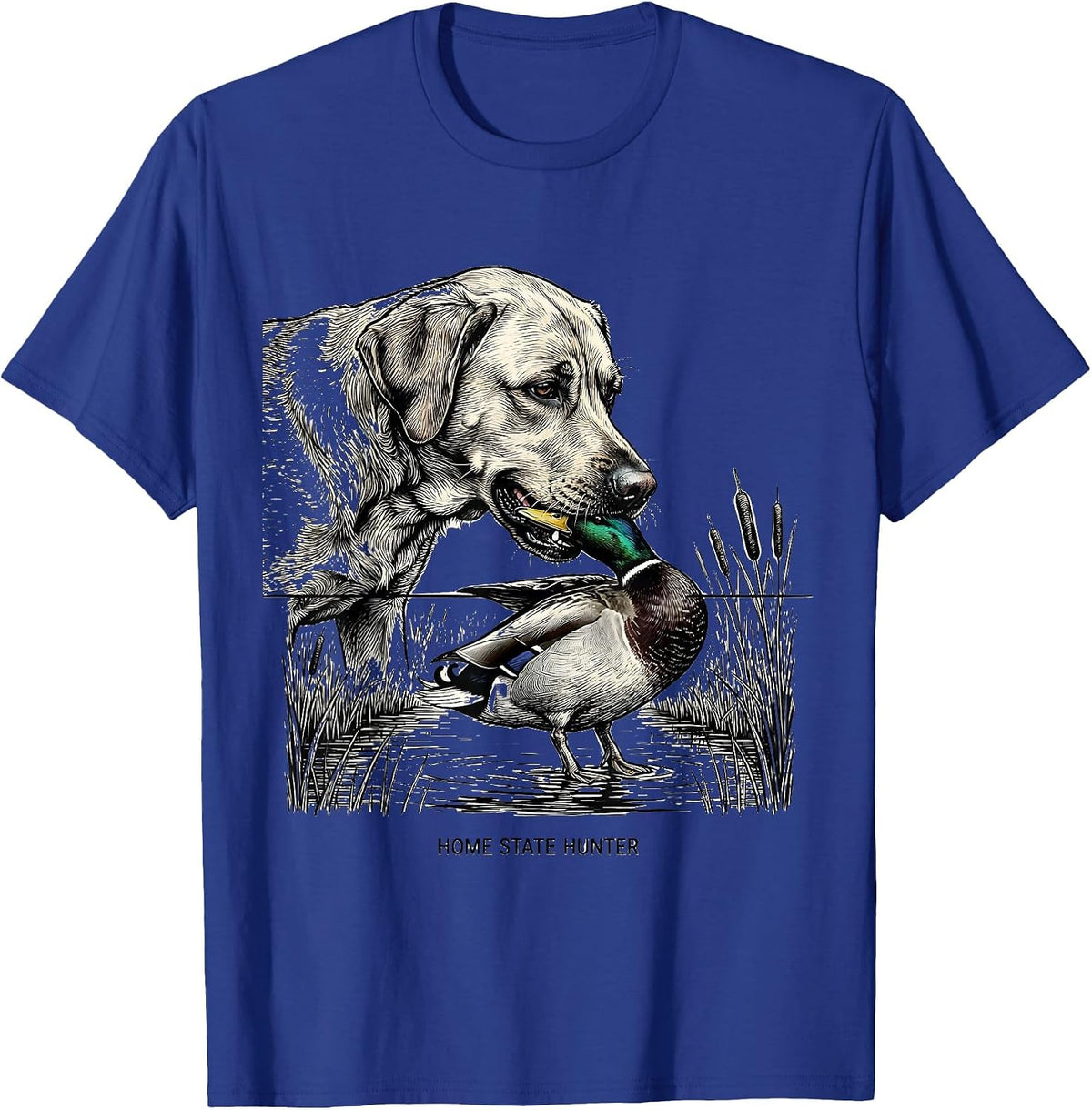 Men's Home State Hunter Line Art Labrador Duck Hunting Rural Pride T-Shirt - Royal Blue