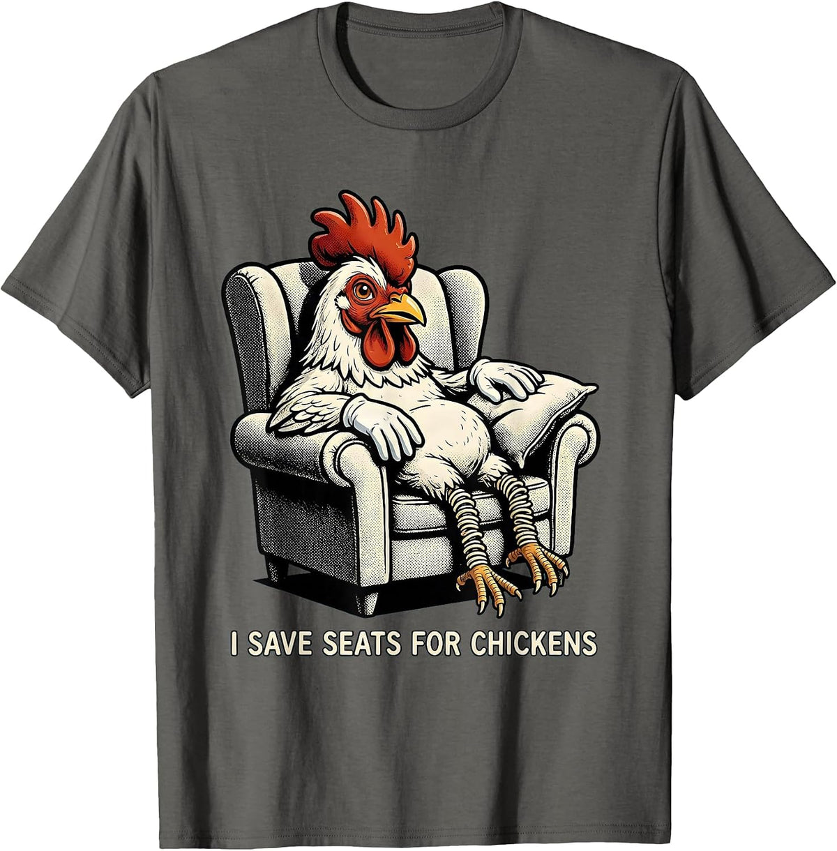 Men's I Save Seats For Chickens Funny Chicken Lover Retro Cartoon T-Shirt - Asphalt Grey