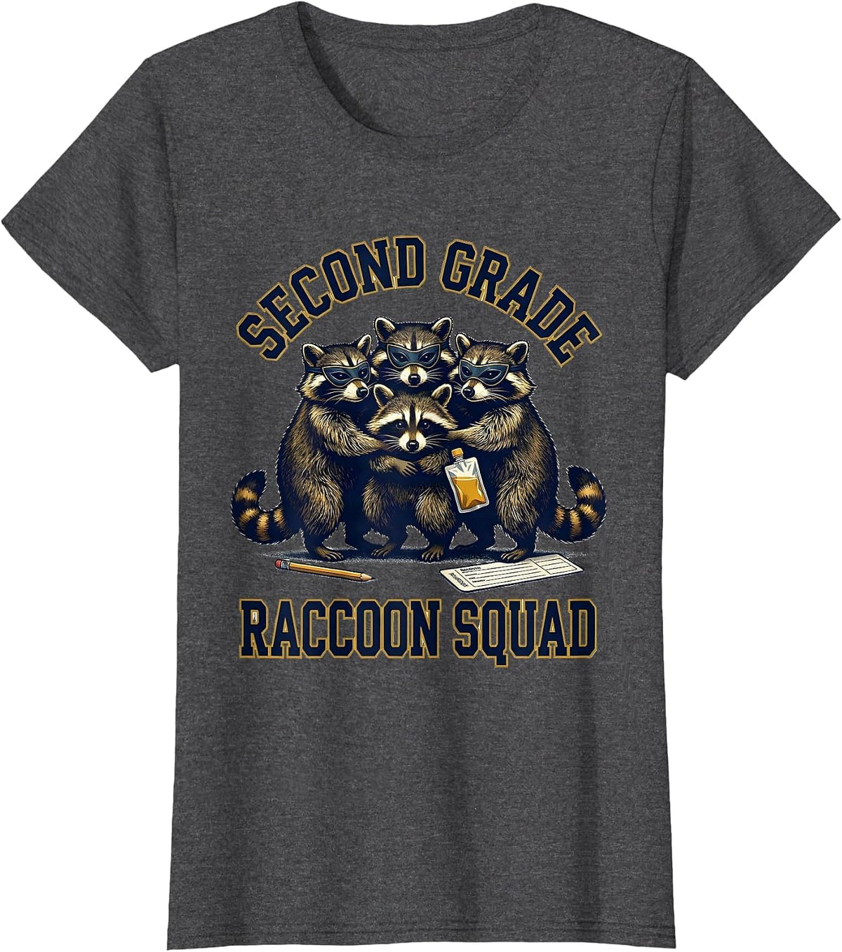Women's Second Grade Raccoon Squad Funny Teacher Back to School T-Shirt - Dark Heather Grey