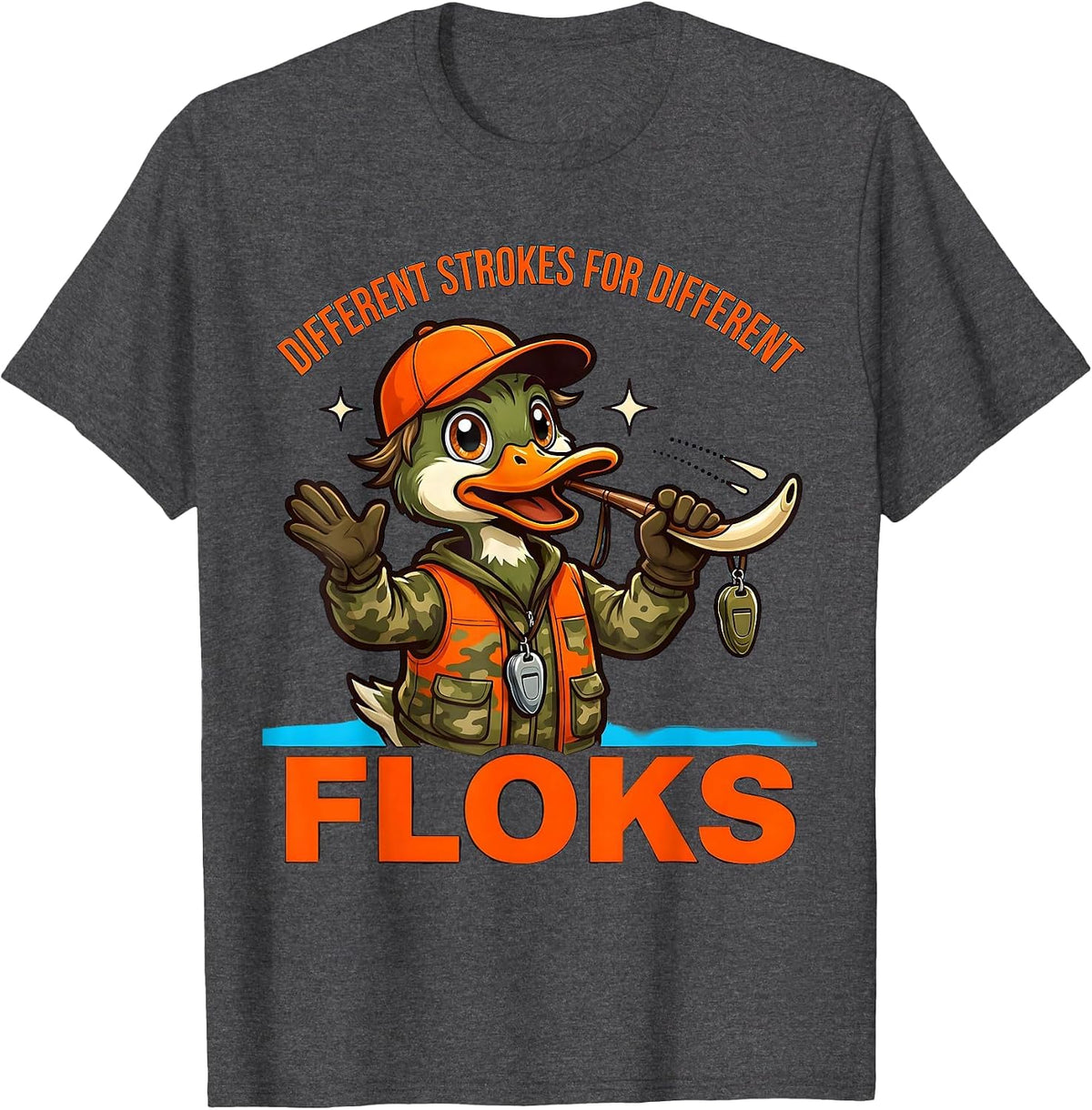 Men's DIFFERENT STROKES FOR DIFFERENT FLOКS Funny Duck Hunter T-Shirt - Dark Heather Grey