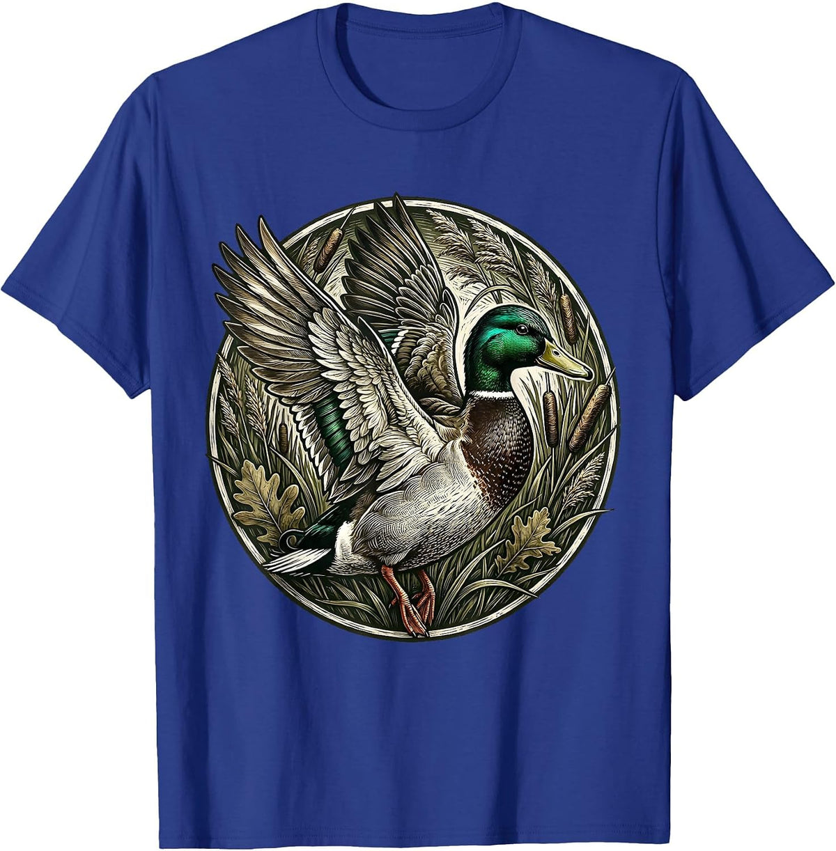 Mallard Duck Bursting Through Camo Foliage T-Shirt - Royal Blue