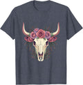 Highland Cow Skull Roses and Heather Graphic T-Shirt - Heather Blue