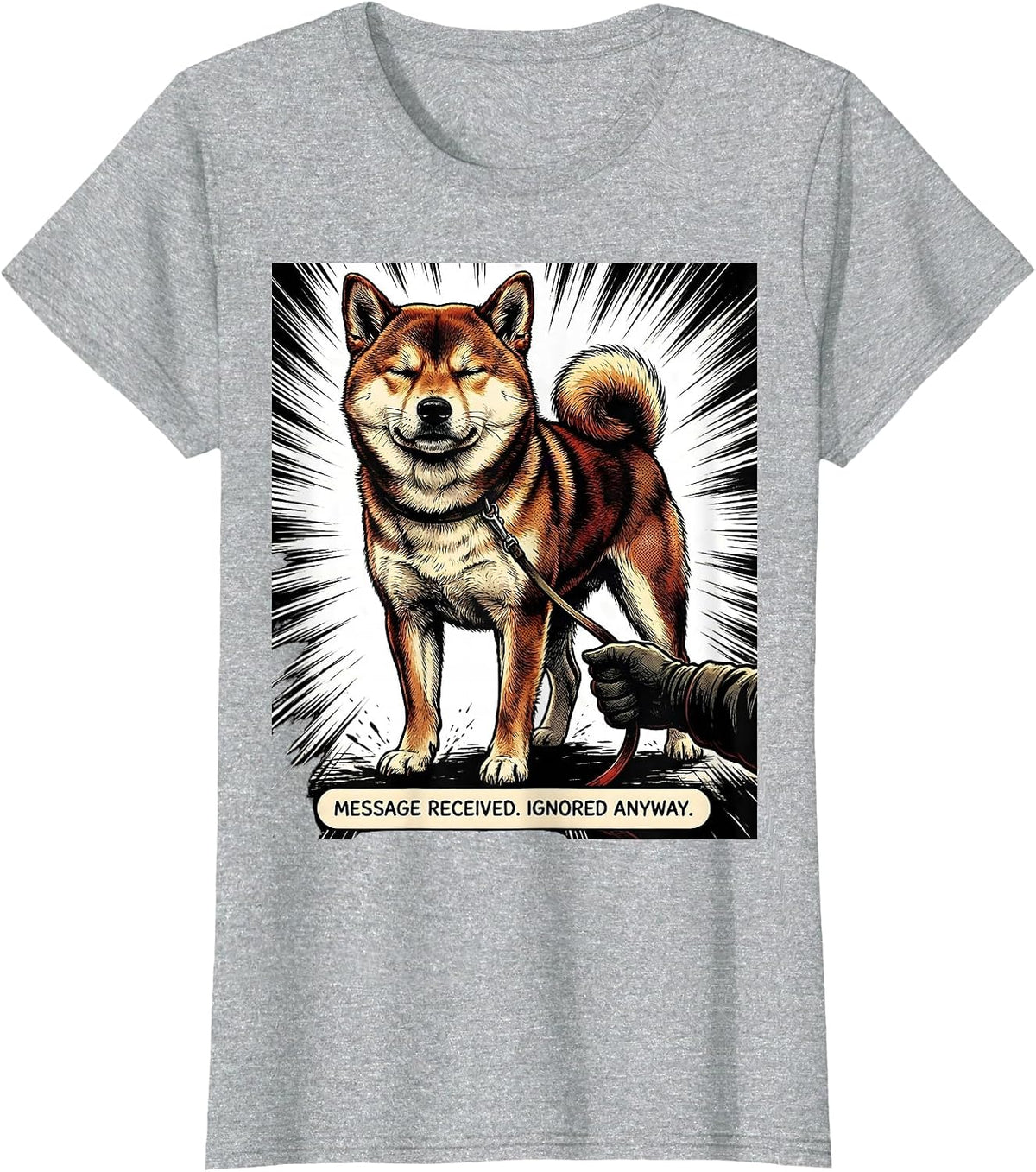 Message Received Ignored Anyway Comic Book Shiba Inu Dog T-Shirt - Heather Grey