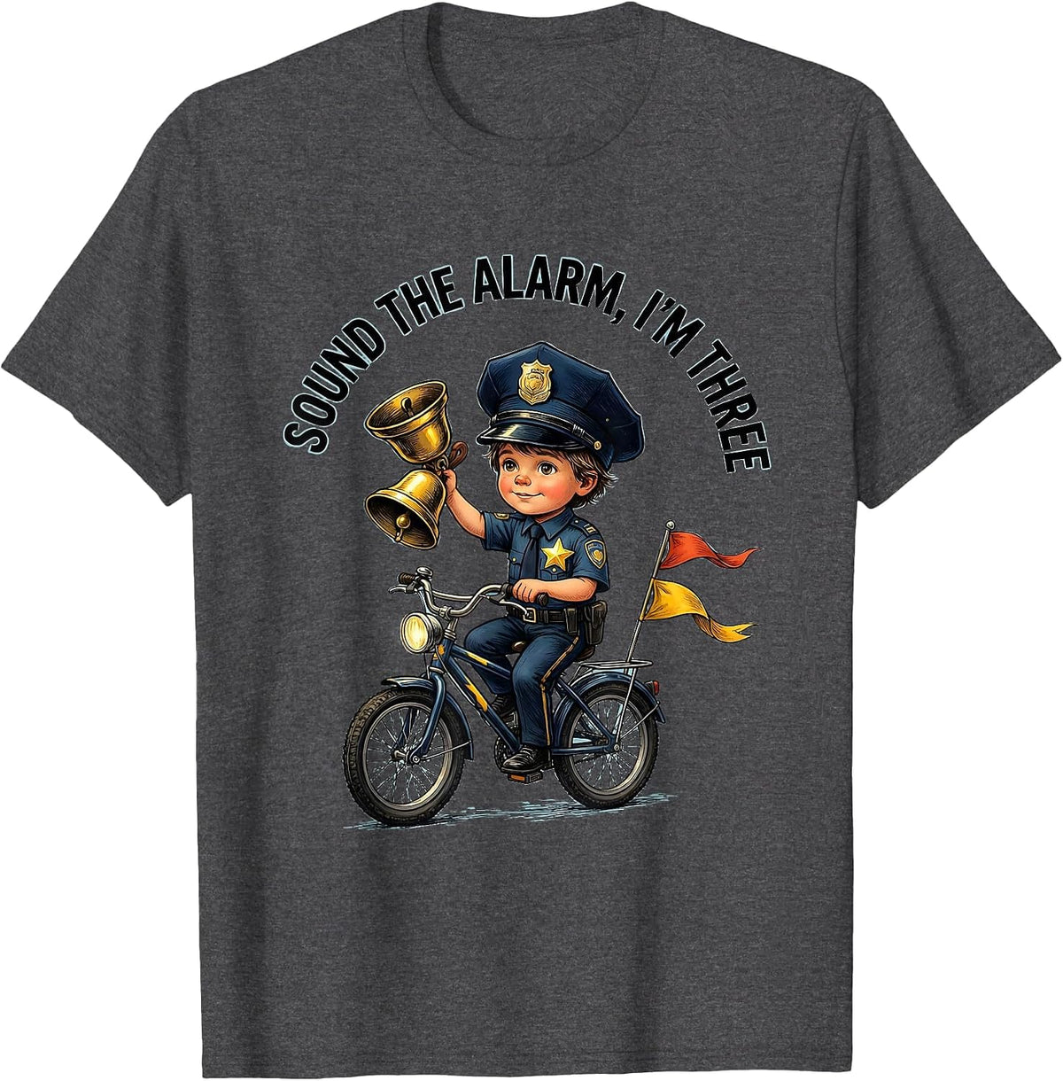 Men's Sound the Alarm, I'm Three Future Police Officer Kids T-Shirt - Dark Heather Grey