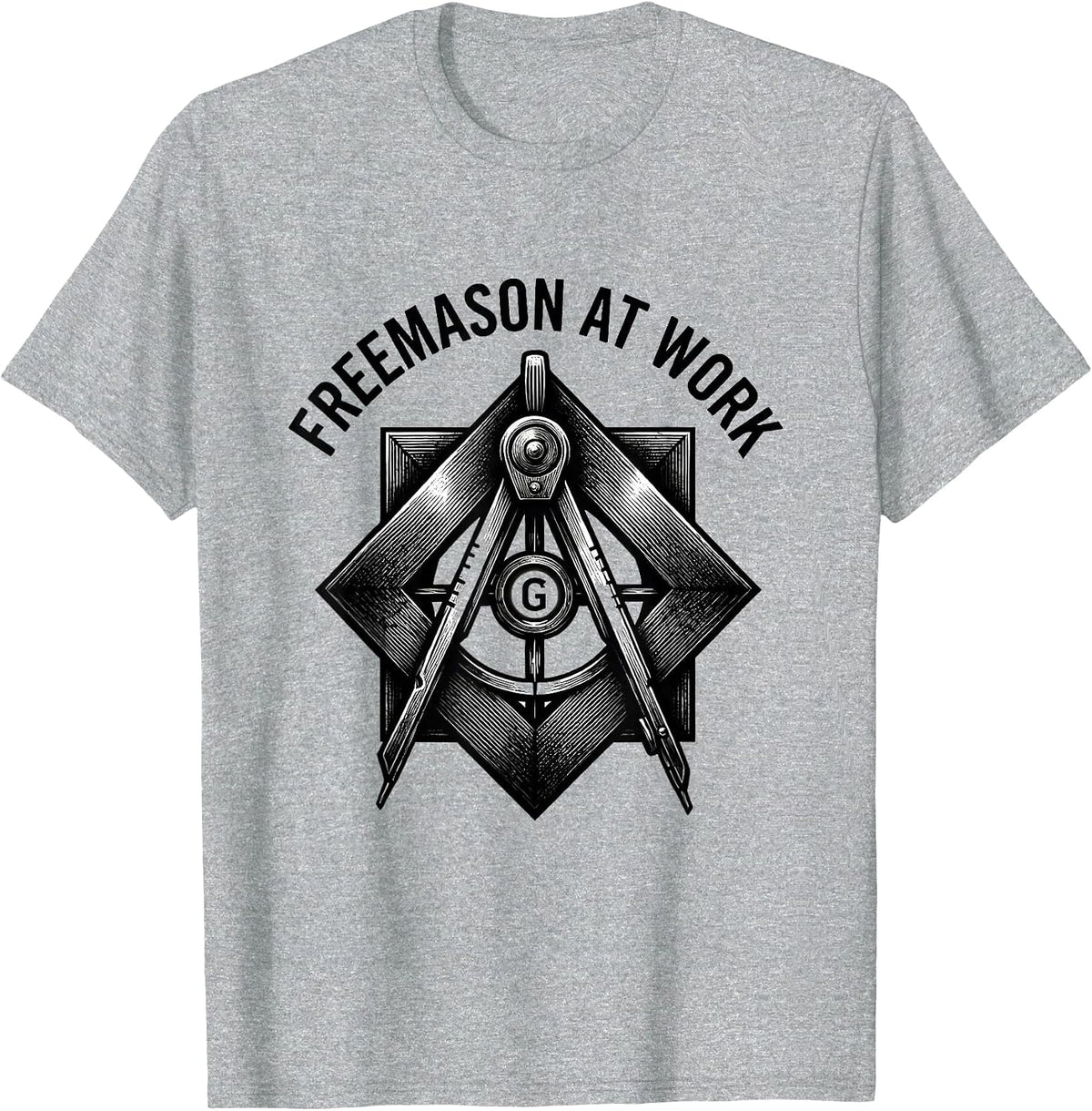 Men's Freemason At Work Square and Compass Masonic Brotherhood T-Shirt - Heather Grey