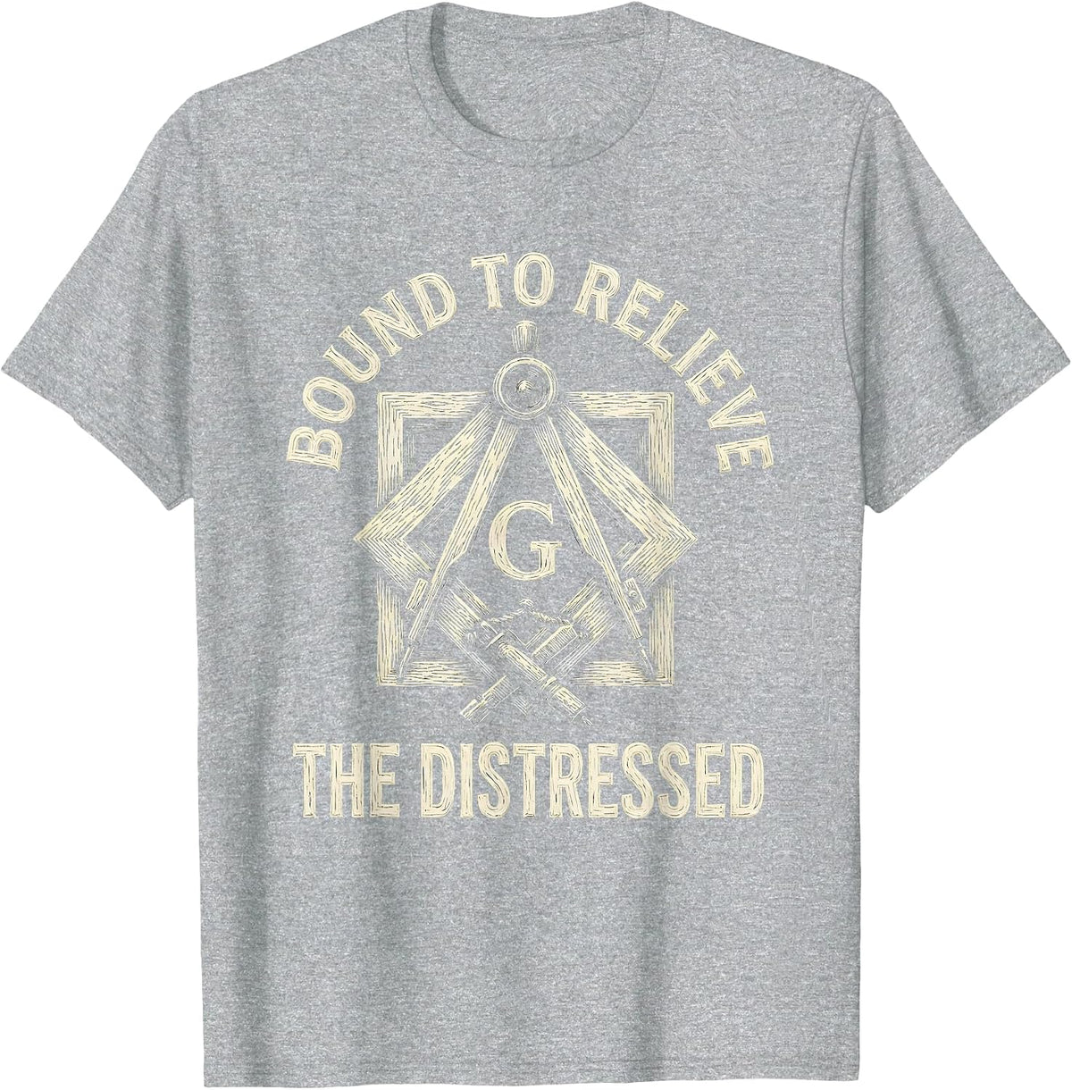 Men's Bound To Relieve The Distressed Freemason Square And Compass T-Shirt - Heather Grey