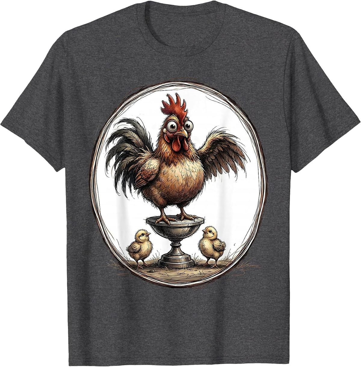 Men's Chicken Badge Trophy Funny Chicken Lover Gift T-Shirt - Dark Heather Grey