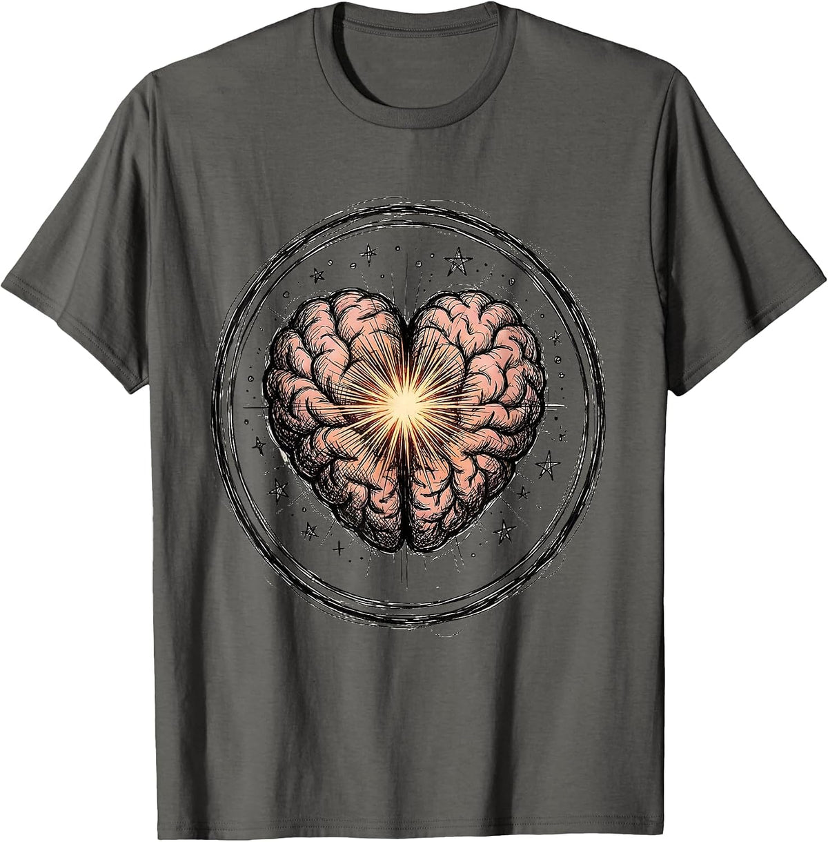 Sped Teacher Heart Brain Glowing Core Graphic T-Shirt - Asphalt Grey