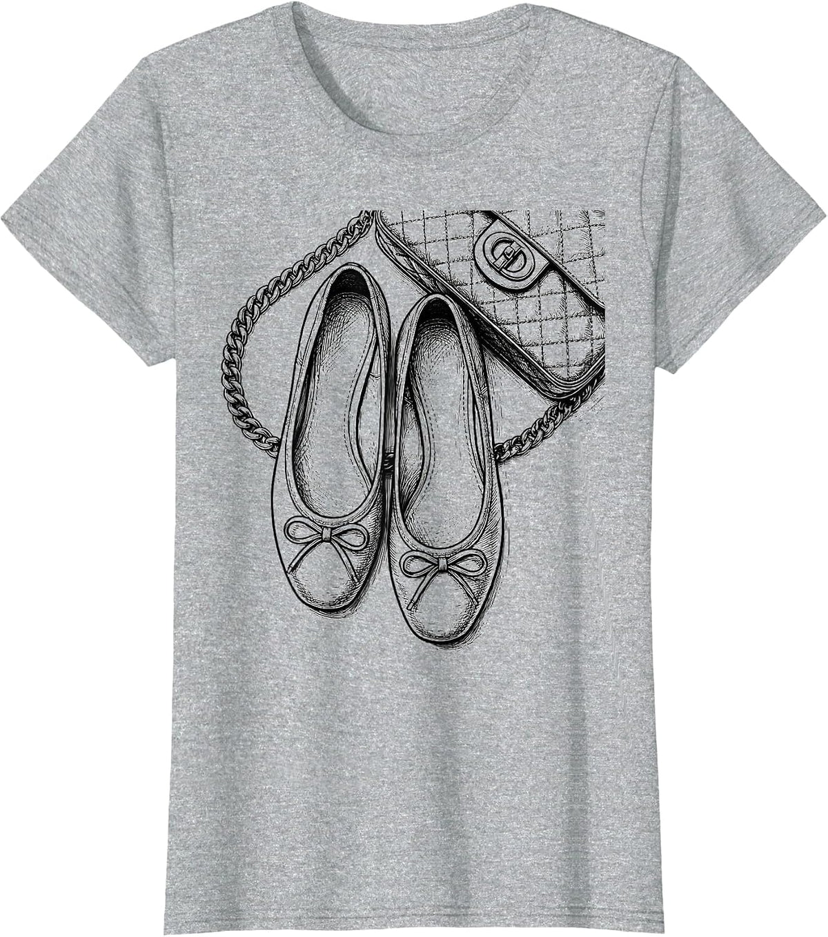 Ballet Flat Fashion Chic Overhead Style Illustration T-Shirt - Heather Grey