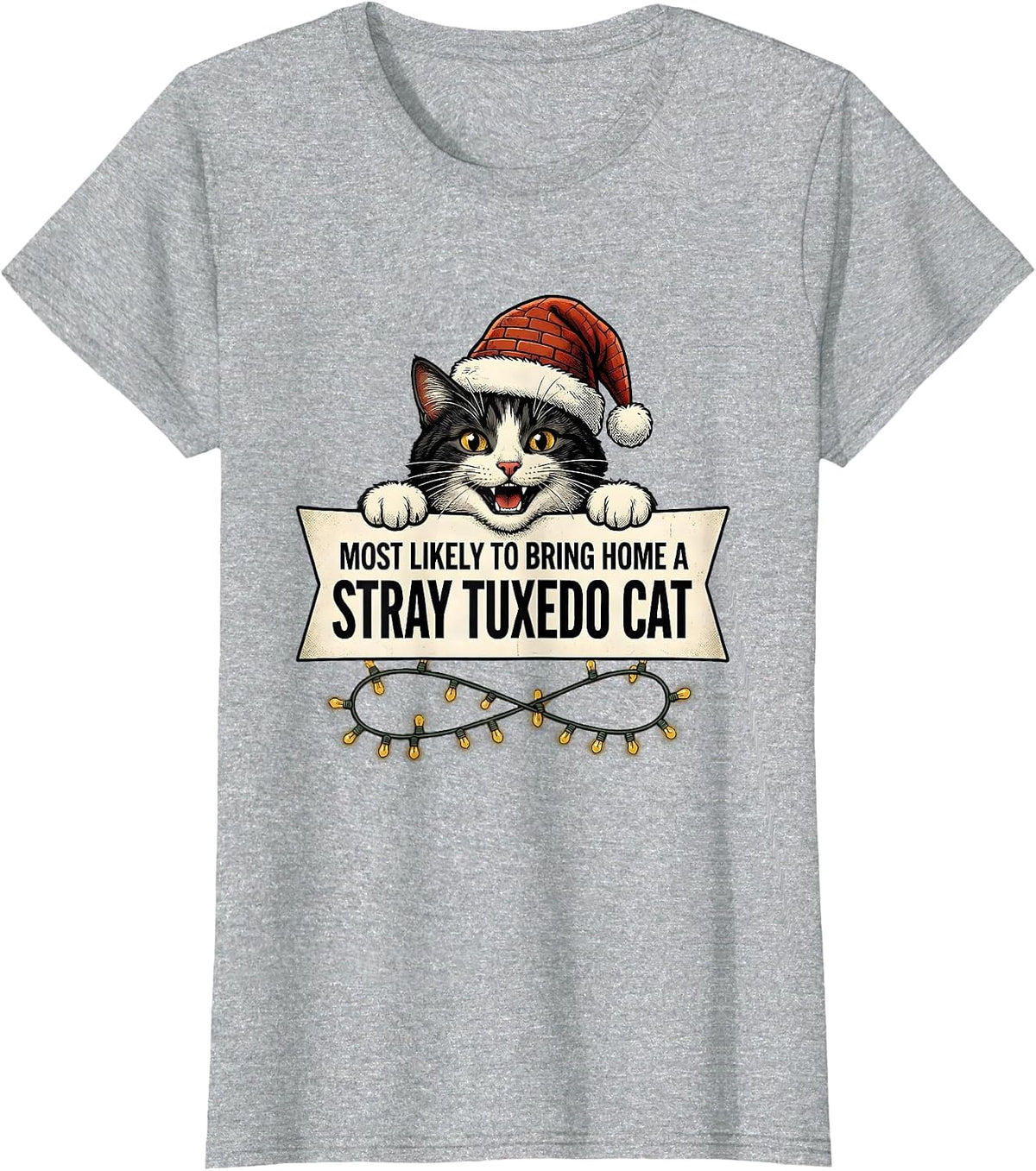 Most Likely To Bring Home A Stray Tuxedo Cat Funny T-Shirt - Heather Grey