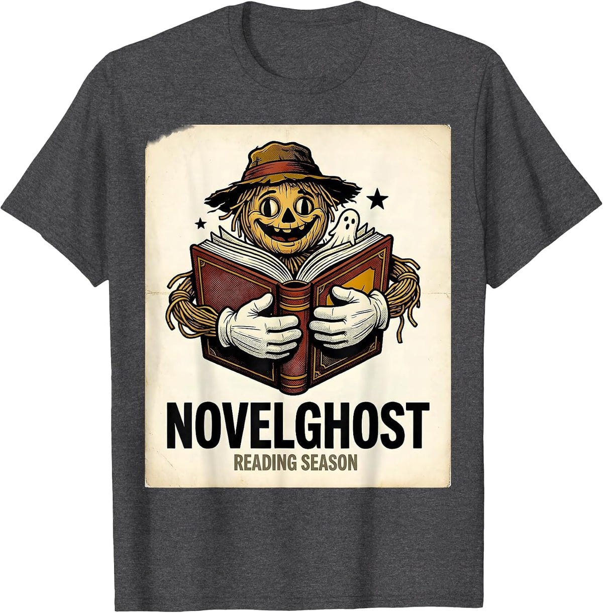 Men's Novelghost Reading Season Retro Cartoon Teacher Book Lover T-Shirt - Dark Heather Grey