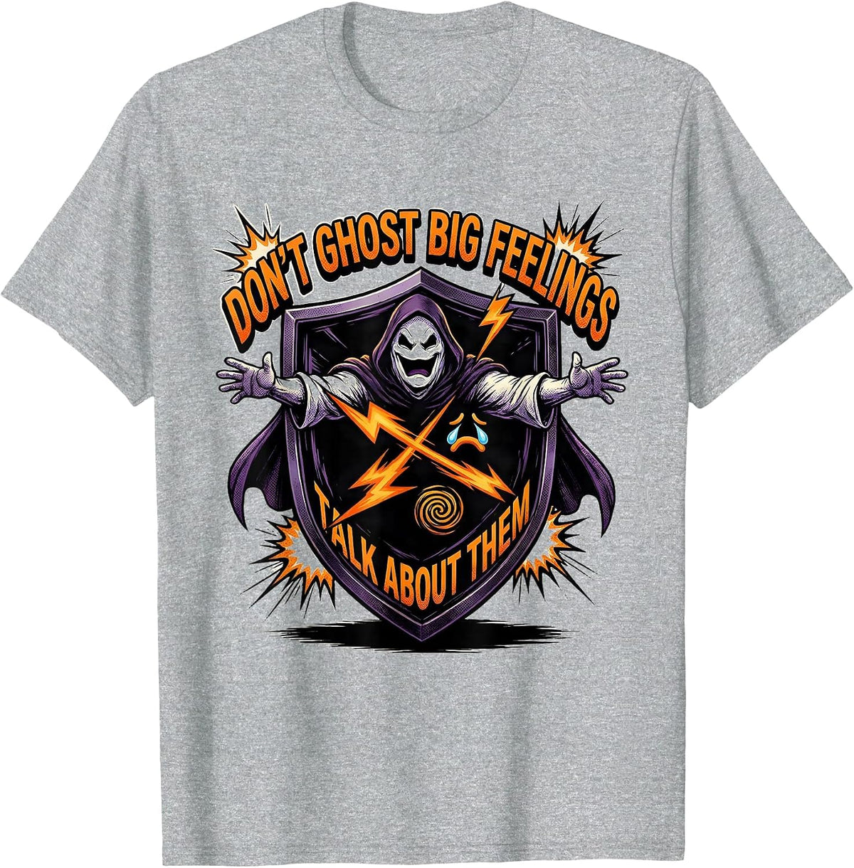 Men's Don't Ghost Big Feelings Talk About Them Comic T-Shirt - Heather Grey