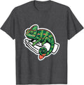 Men's Crested Chameleon Cute Pocket Pet Keeper Sticker Style T-Shirt - Dark Heather Grey