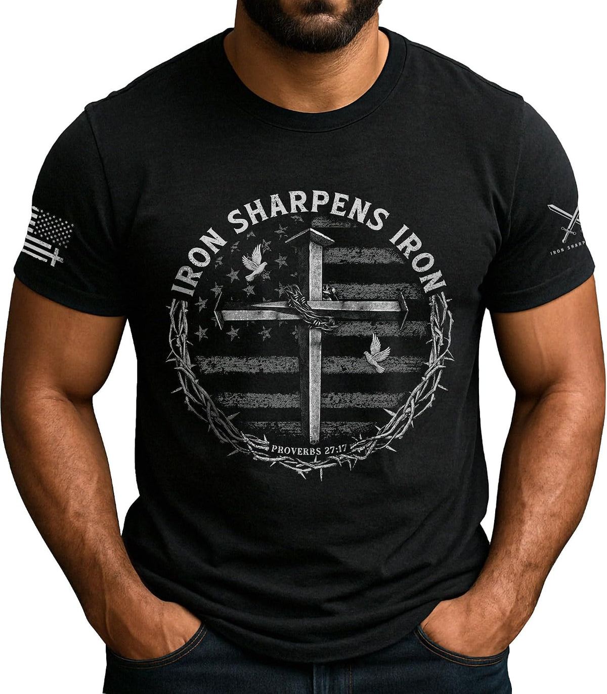 Iron Sharpens Iron T-Shirt Men, Christian Shirts for Men - Ds10-black