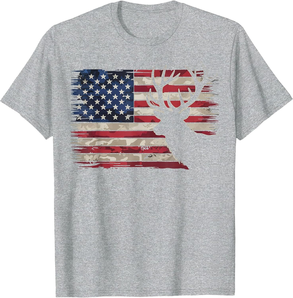 Deer Hunting Hunter US Flag T-Shirt - Heather Grey