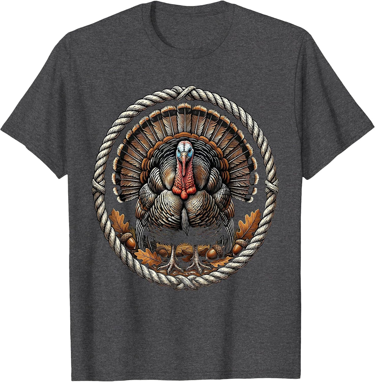 Turkey Strutting Through Fallen Autumn Leaves T-Shirt - Dark Heather Grey