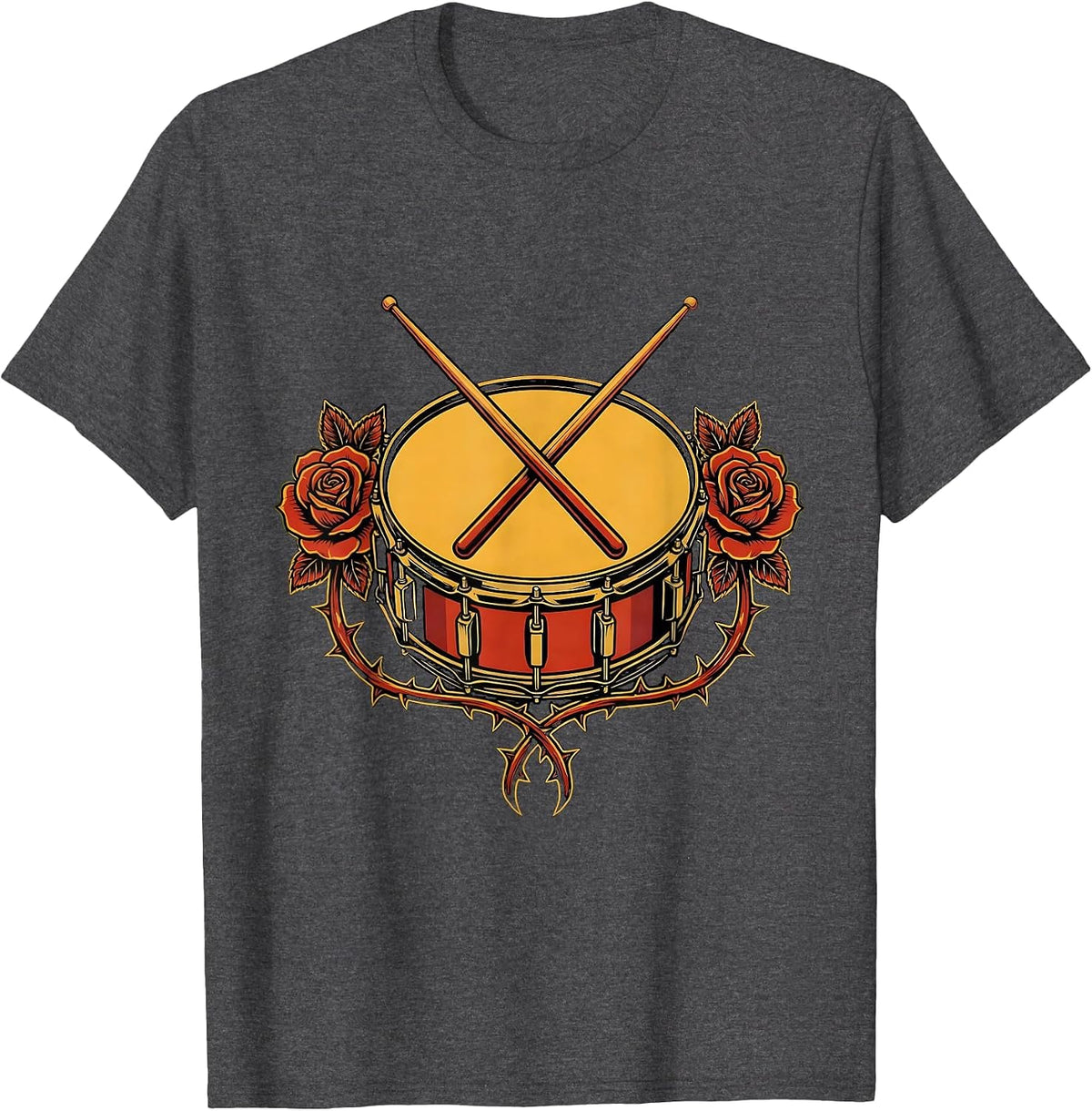 Crossed Drumsticks Snare Drum Musician Graphic T-Shirt - Dark Heather Grey