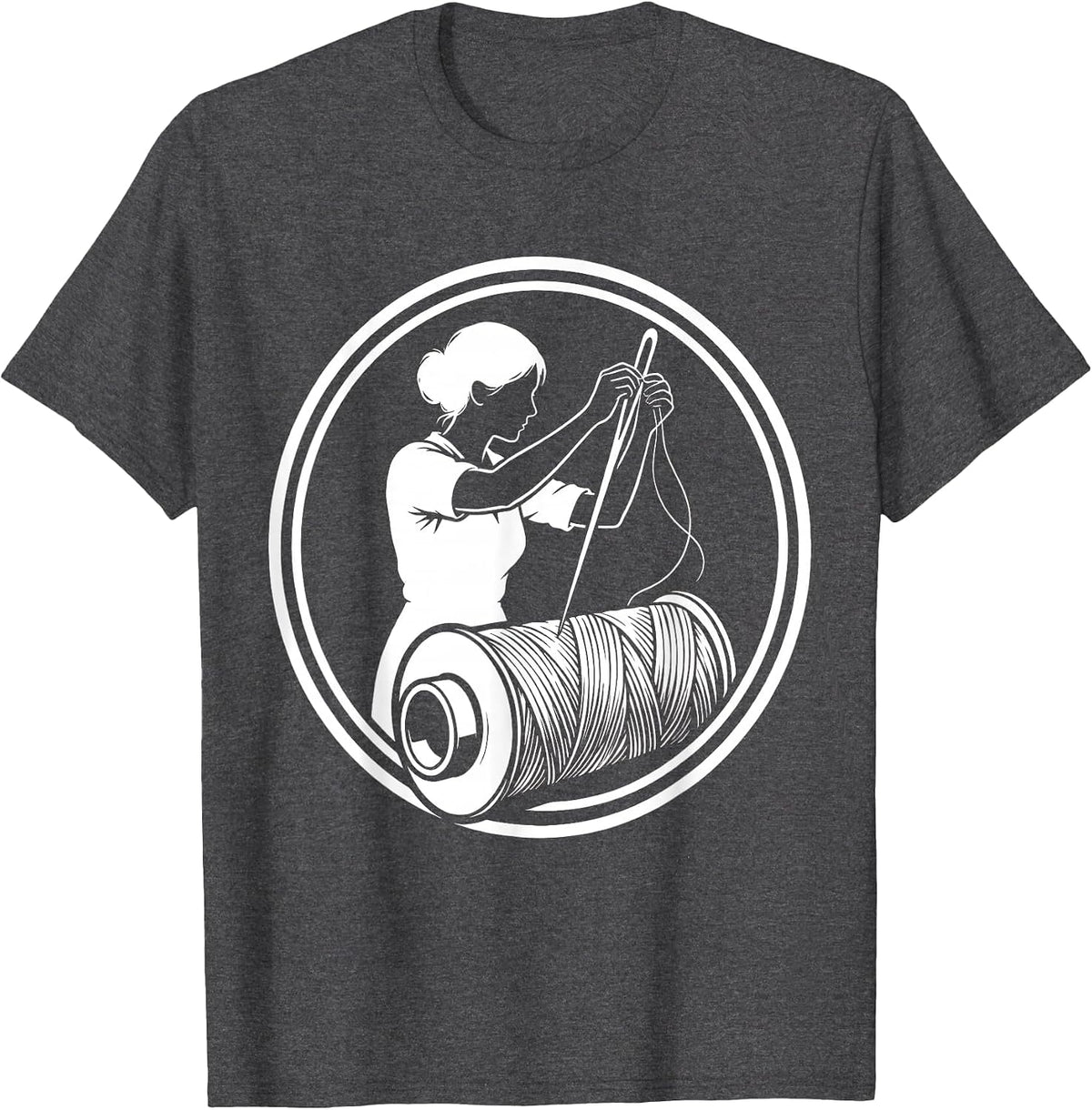 Labor Day Seamstress Needle and Spool Illustration T-Shirt - Dark Heather Grey