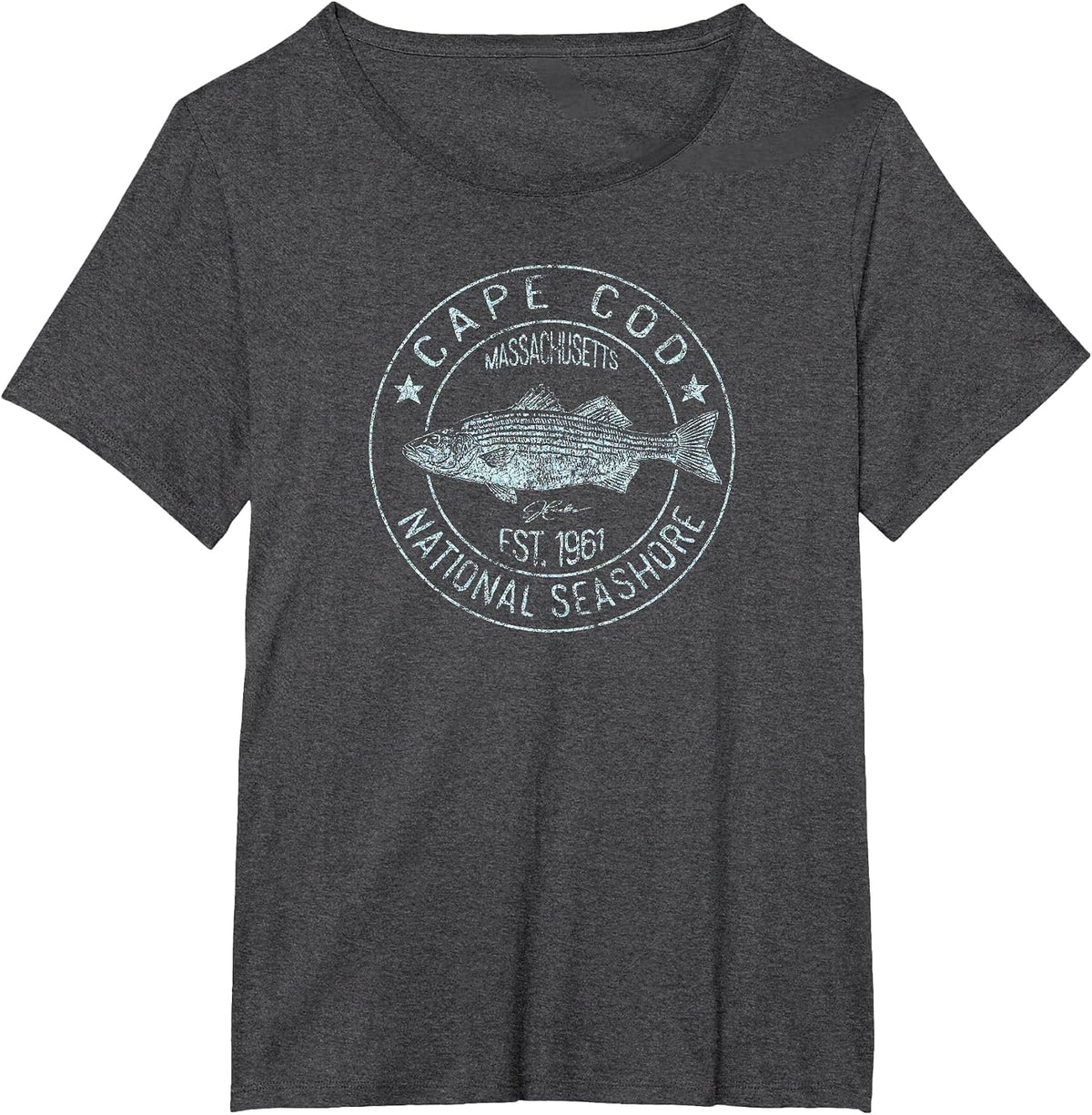 JCombs: Cape Cod National Seashore, MA, Striped Bass T-Shirt - Dark Heather Grey