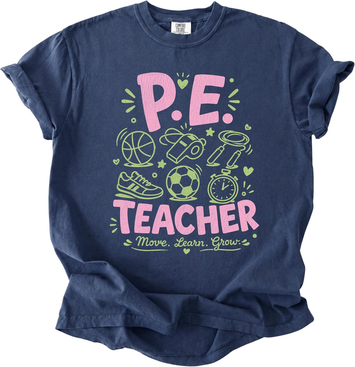 FITIN P.E. Teacher T-Shirt, Physical Education School Sports Graphic Tee - Midnight