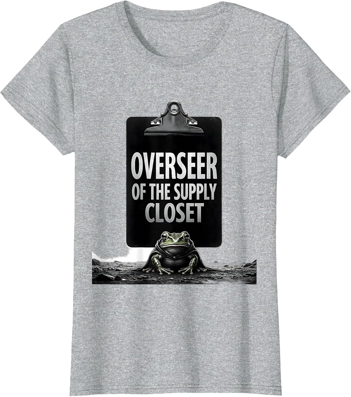 Overseer of the Supply Closet Funny Teacher Frog Back T-Shirt - Heather Grey