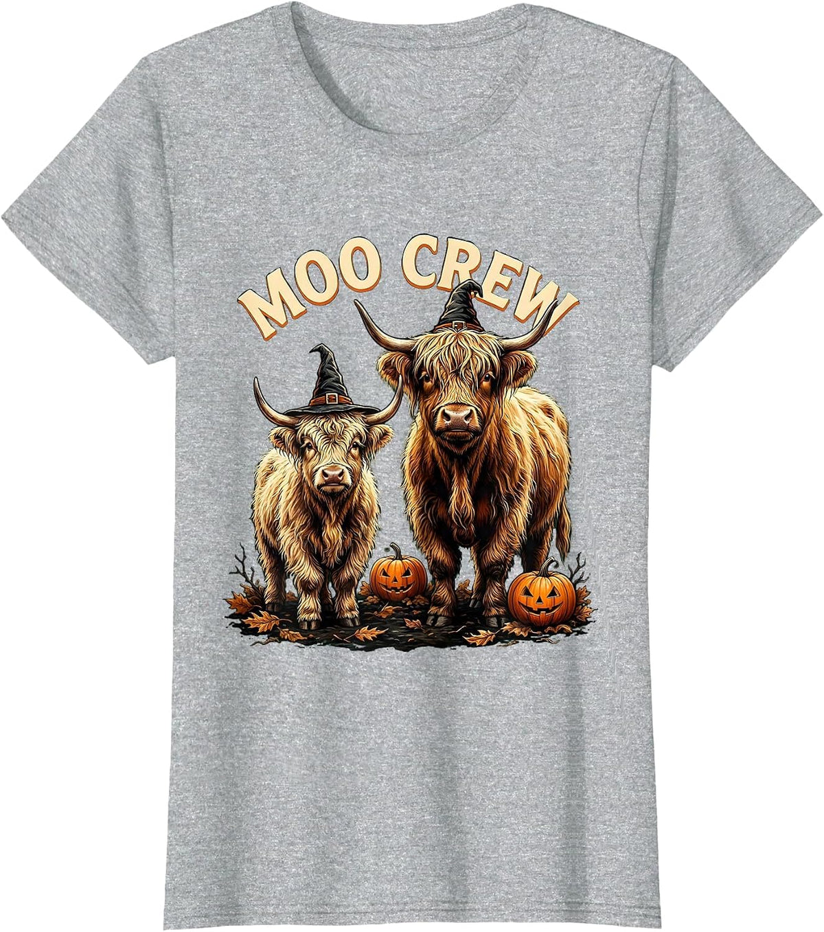 Moo Crew Highland Cow Witch Halloween Family Costume Humor T-Shirt - Heather Grey