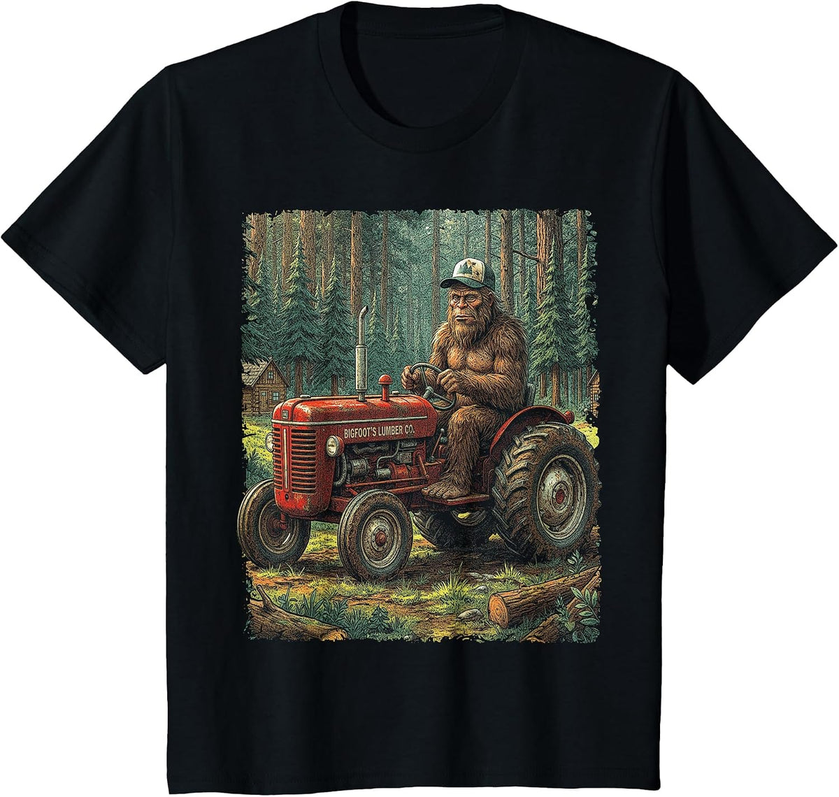 Bigfoot Farmer Driving Tractor Cool Farm Dad Rancher Farming T-Shirt - Black