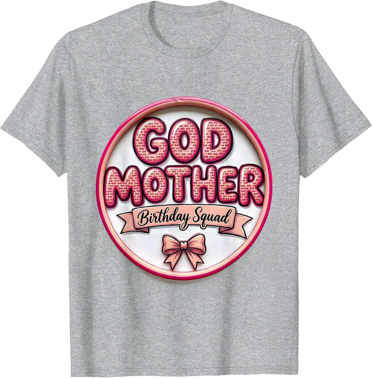 Men's Godmother Birthday Squad Pink Coquette Bow Family Matching T-Shirt - Heather Grey